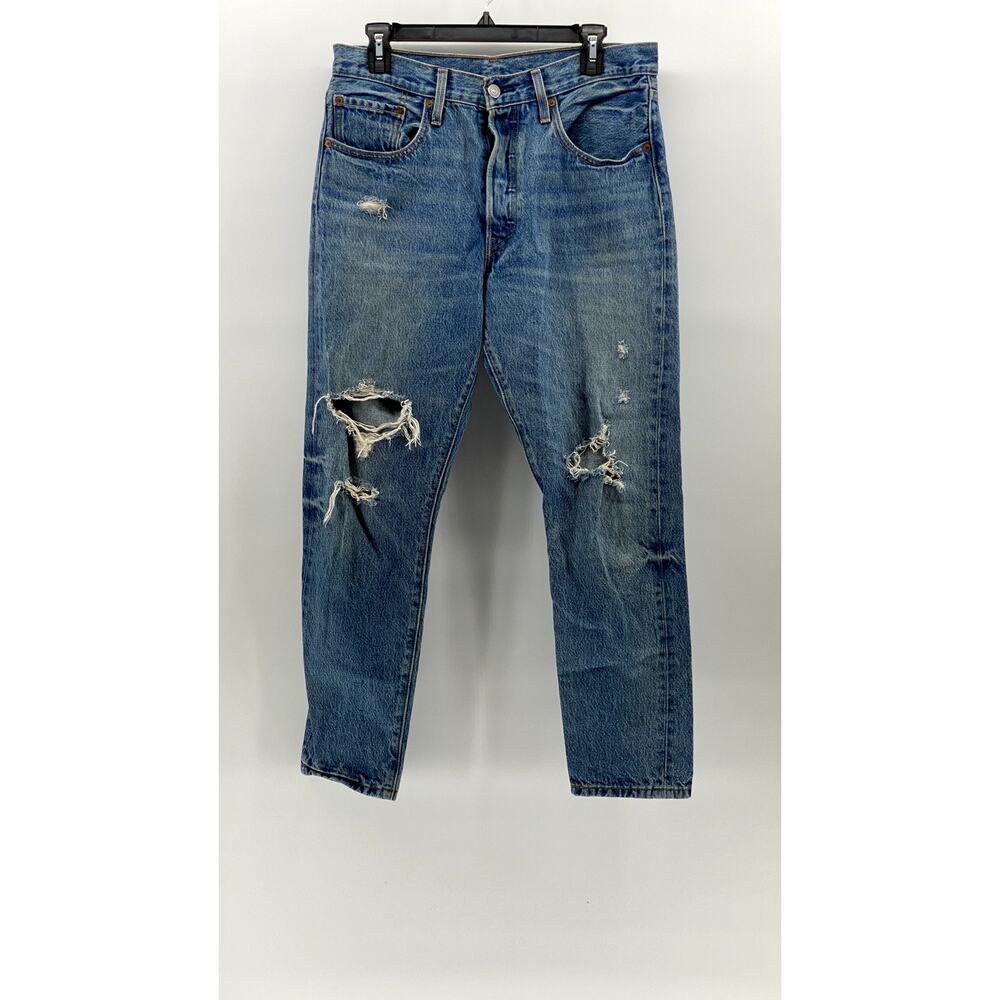LEVI'S Men's Blue Distressed 501 S Vintage Skinny-Leg Regular-Fit Jeans SZ 30X28